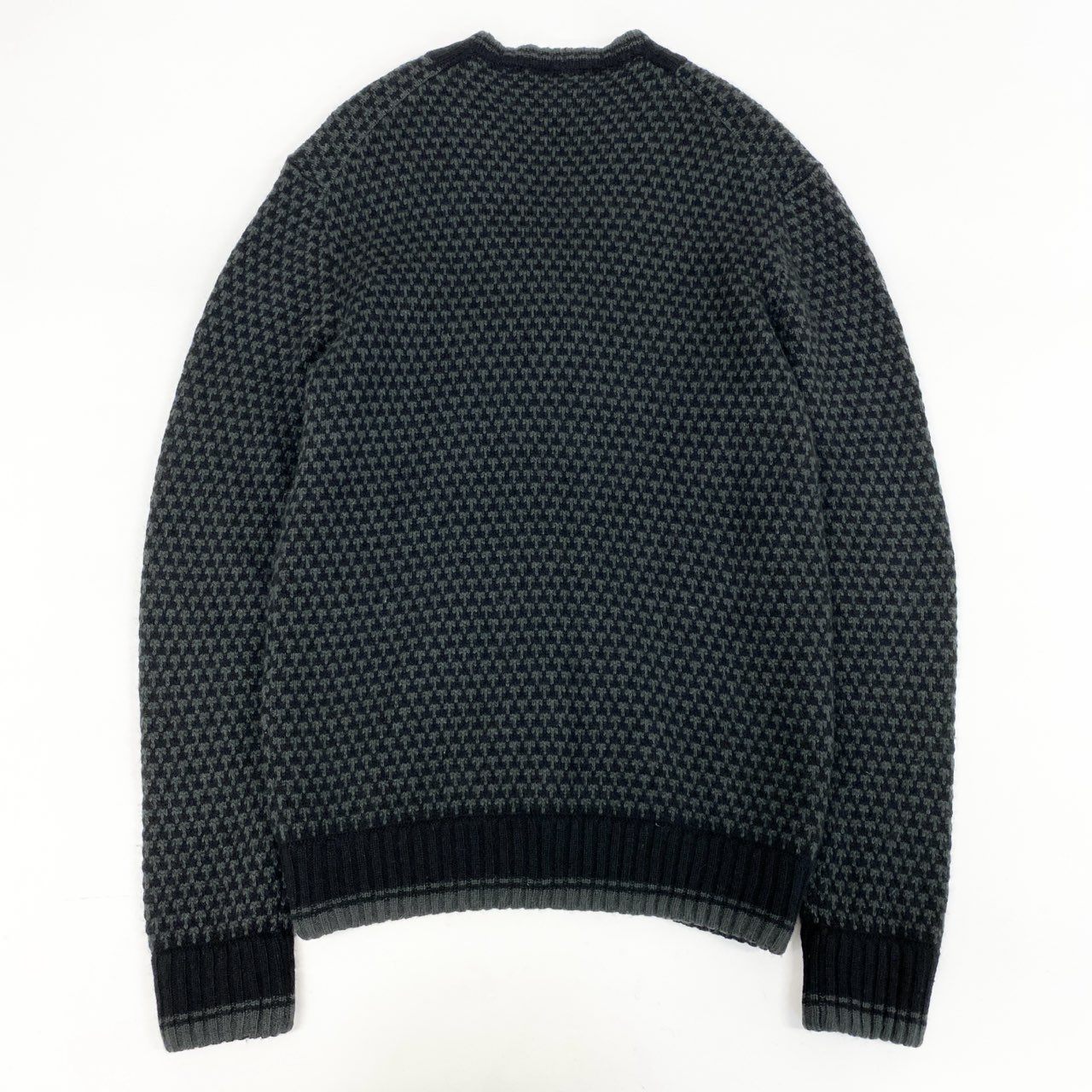 75i8 HERMES エルメス イタリア製 総カシミヤ ジップアップブルゾン ジャケット カシミアニット 千鳥柄 Lサイズ ブラック グリーン カシミヤ100 メンズu02t