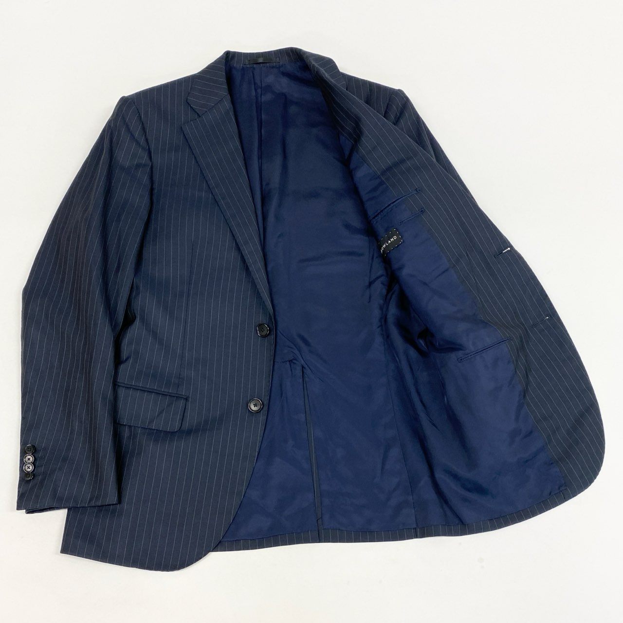 37L22 TOMORROWLAND トゥモローランド ロロピアーナ生地 シングルスーツ セットアップ テーラードジャケット スラックス 46 ネイビー ストライプ ウールシルク メンズ 紳士服u02t