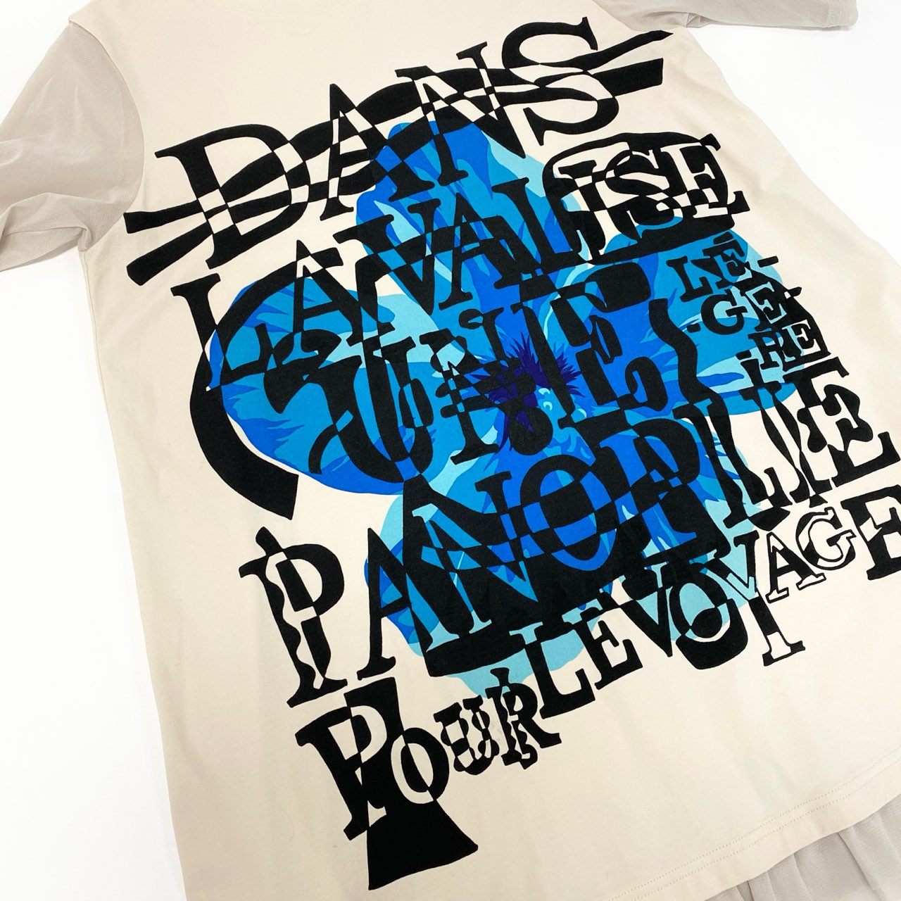 67k20 TOKUKO 1er VOL トクコプルミエヴォル 7分袖ワンピース メッシュ切替 シアースリーブ チュニックワンピース フロントプリント レディース 9 ベージュ系u02t