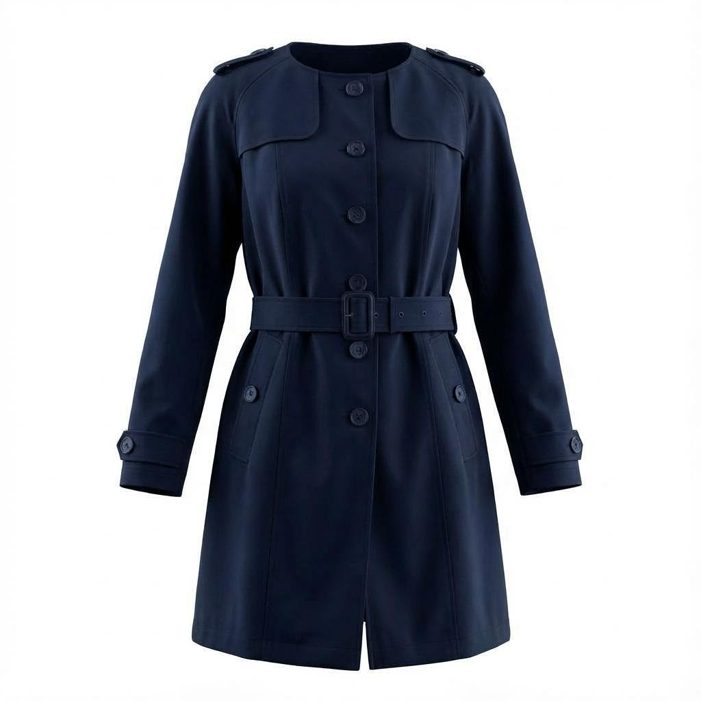 37a26 HERNO ヘルノ ノーカラー トレンチコート アウター イタリア製 IM0018D 46 ネイビー コットン レディースo07t