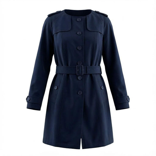 37a26 HERNO ヘルノ ノーカラー トレンチコート アウター イタリア製 IM0018D 46 ネイビー コットン レディースo07t