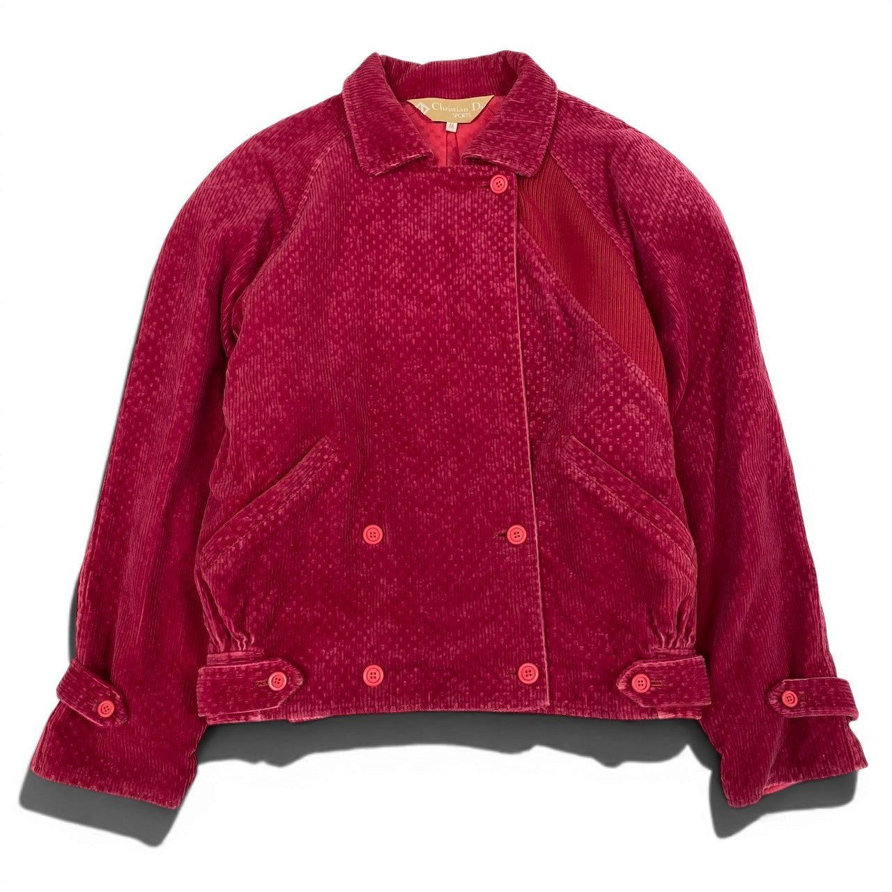 59d28 Christian Dior SPORTS クリスチャンディオール スポーツ コーデュロイジャケット 切替リブニット ダブルボタン サイズM ピンク系 コットンウール レディース 女性服u02t