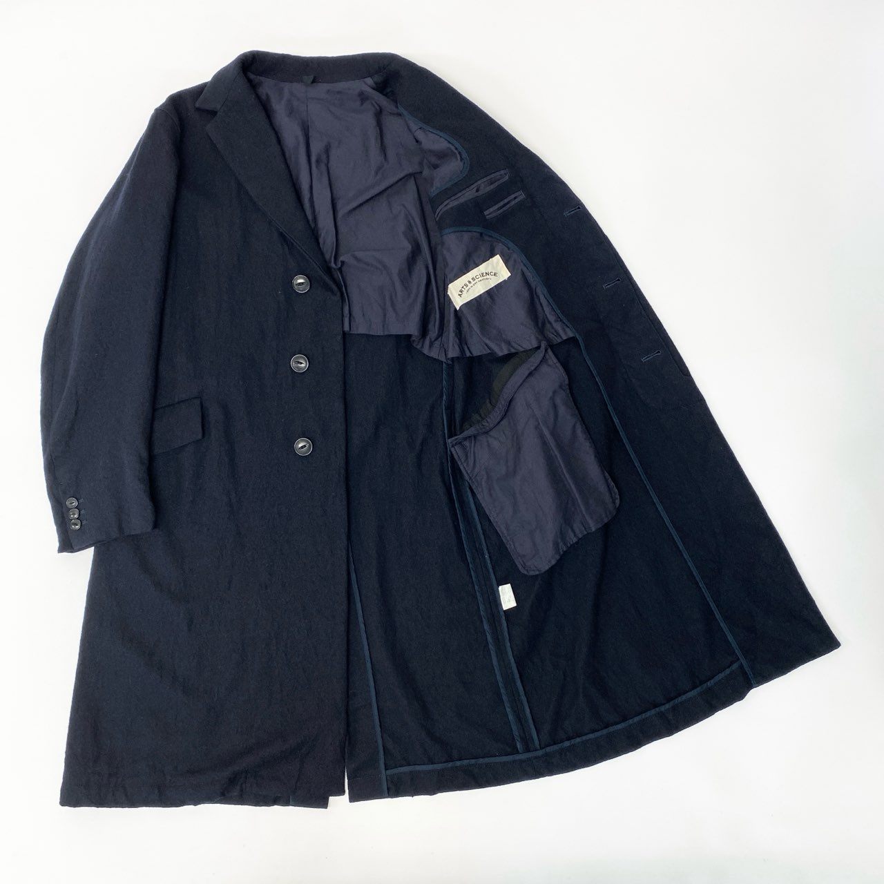78b27 ARTS＆SCIENCE アーツアンドサイエンス チェスターコート ロングコート アウター 2 ネイビー ウール メンズu02t