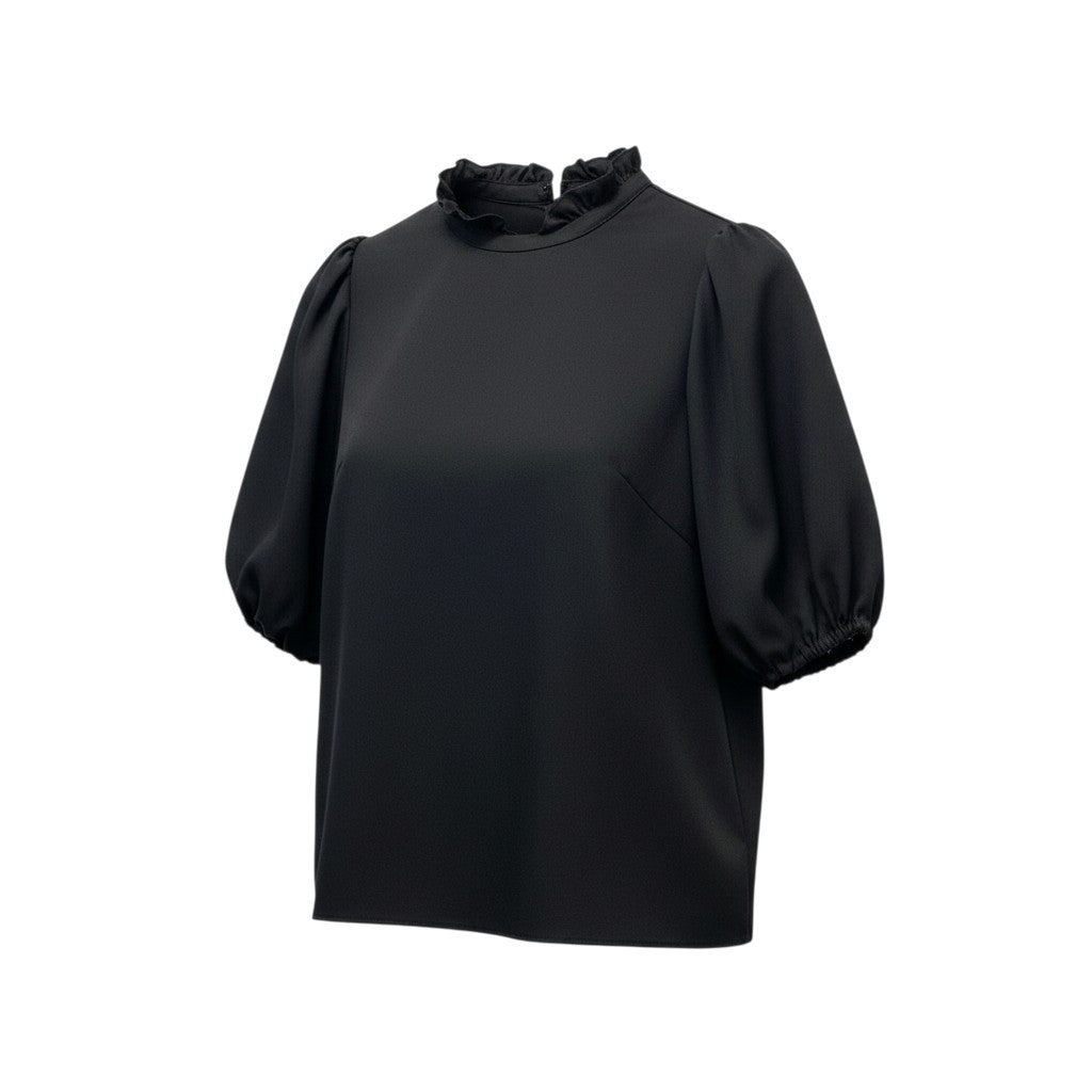 14d3 【美品】Rene ルネ パフスリーブシャツブラウス フリルブラウス 半袖ブラウス 5331120 34サイズ ブラック ポリエステル100％ レディース 女性用u02t