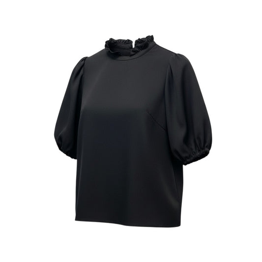 14d3 【美品】Rene ルネ パフスリーブシャツブラウス フリルブラウス 半袖ブラウス 5331120 34サイズ ブラック ポリエステル100％ レディース 女性用u02t