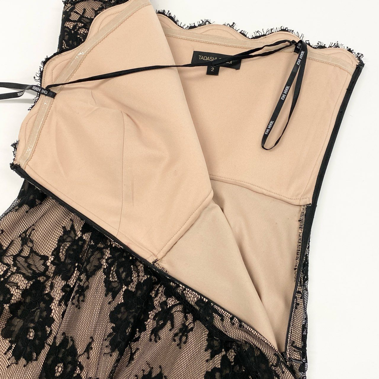 31i8 TADASHI SHOJI タダシショージ フラワーレース ドレスワンピース パーティードレス サイズ2 ブラック ベージュ レディースu02t