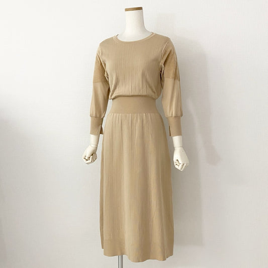 60i11 CYCLAS シクラス RIB KNIT DRESS リブニットドレス ワンピース XS ベージュ 日本製 ギャザー 伸縮性○