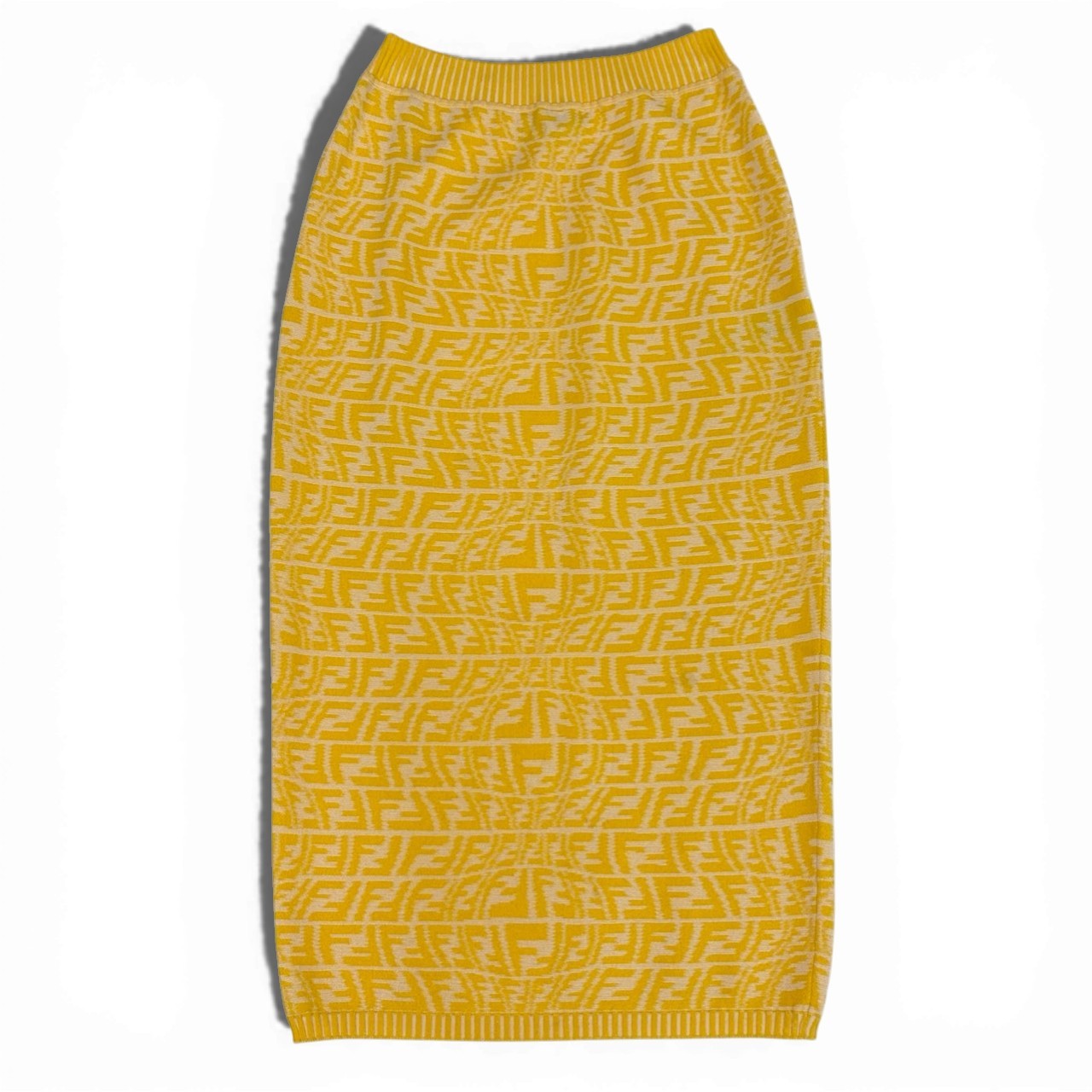 54b7 【美品】FENDI フェンディ 2021 ズッカ柄 ニットスカート FF Logo Pencil Skirt 38サイズ イエロー レディース 女性用ta1