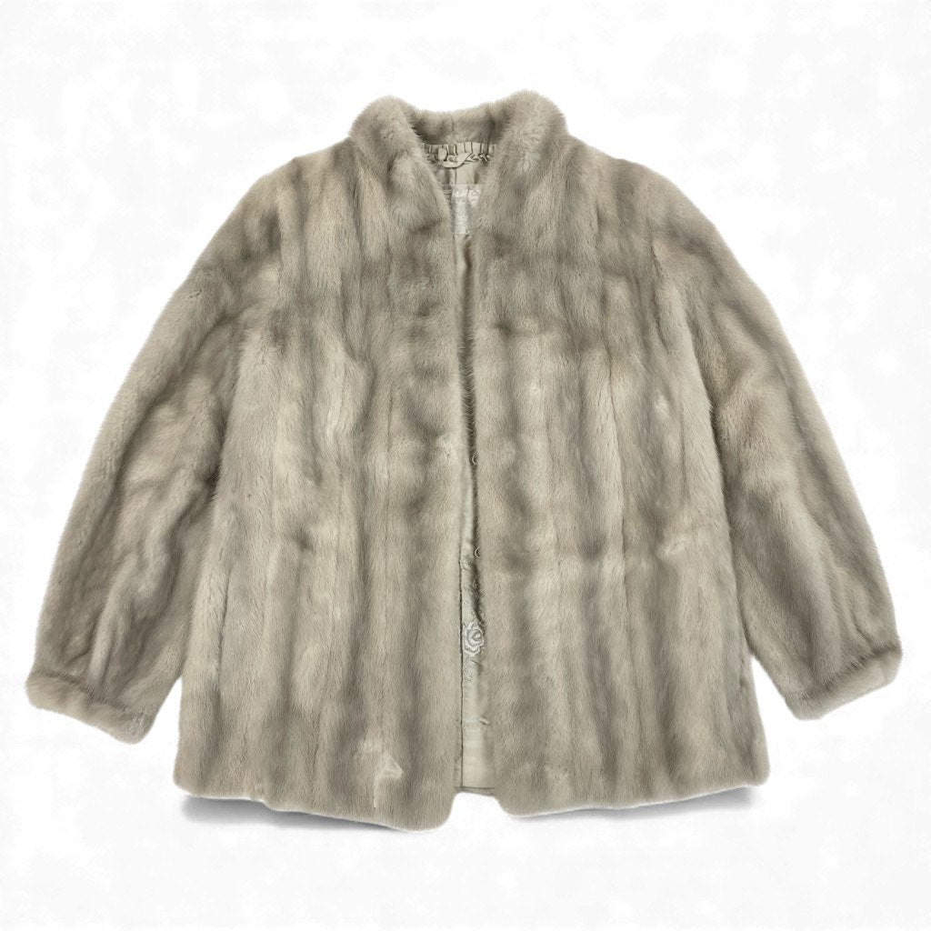 25L15 EMBA エンバ サファイアミンク ファーコート サイズF シルバーグレー 本毛皮 MINK FUR ポケット有t18r
