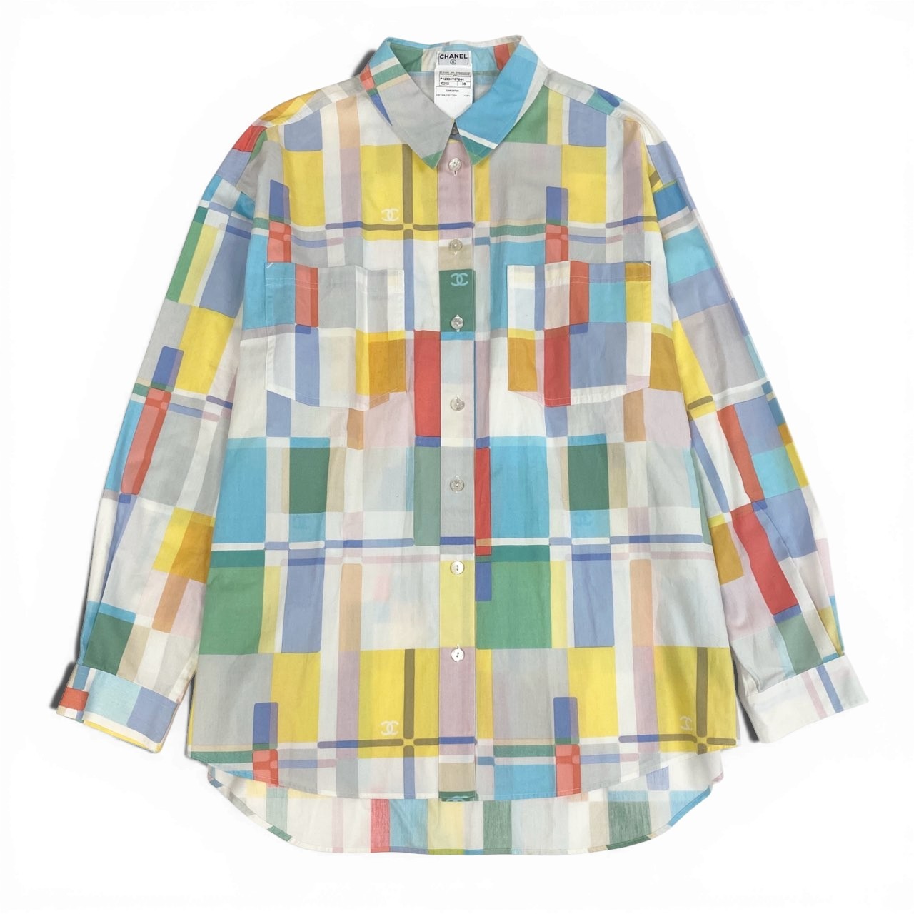 56a14【Archive】CHANEL シャネル 1999年 クルーズコレクション P12336 ココマークデザイン 長袖シャツ オーバーシャツ サイズ38 マルチカラー レディース メンズ着用可 男女兼用ta1