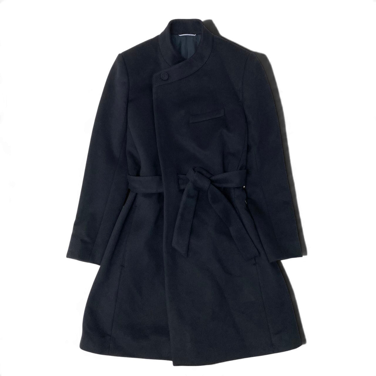 46j15 【極美品】 DIOR HOMME ディオールオム スタンドカラー ロングコート ベルト付 ウールカシミヤ混 183C354A3183 サイズ46 ブラック メンズ アウターu02t