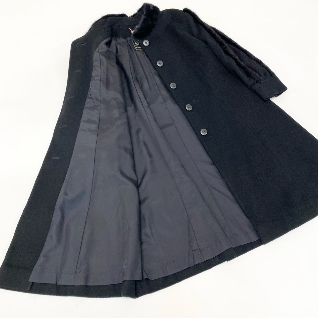 38k16【美品】Crooks＆Castles クルックスアンドキャッスル ウールロングコート カシミヤ カシミア ミンク 13AB3サイズ ブラック レディースu02t