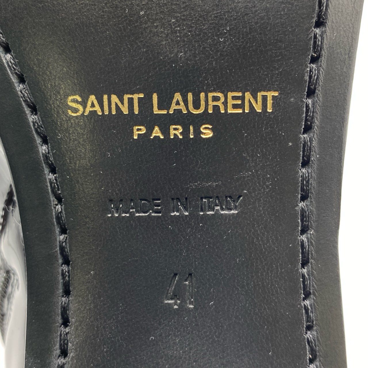 5h29《未使用品》 SAINT LAURENT サンローラン 23SS ホースビット エナメルブーツ 41 ブラック パテントレザー シューズ 箱 保存袋付きt18r