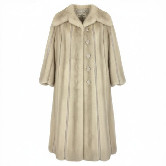 84a21 パールミンク ミンクコート 超ロングコート 着丈105cm レザーボタン レディース 女性用 FREE ホワイト系 ミンクファー 本毛皮u02t