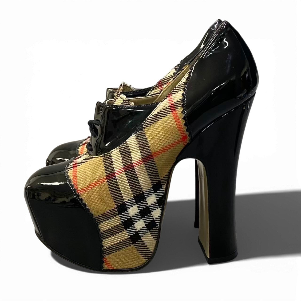 3c23 《希少》 定価14万 BURBERRY バーバリー × Vivienne Westwood ヴィヴィアン ヴィンテージチェック プラットフォーム パンプス 36 1/2 シューズt18r