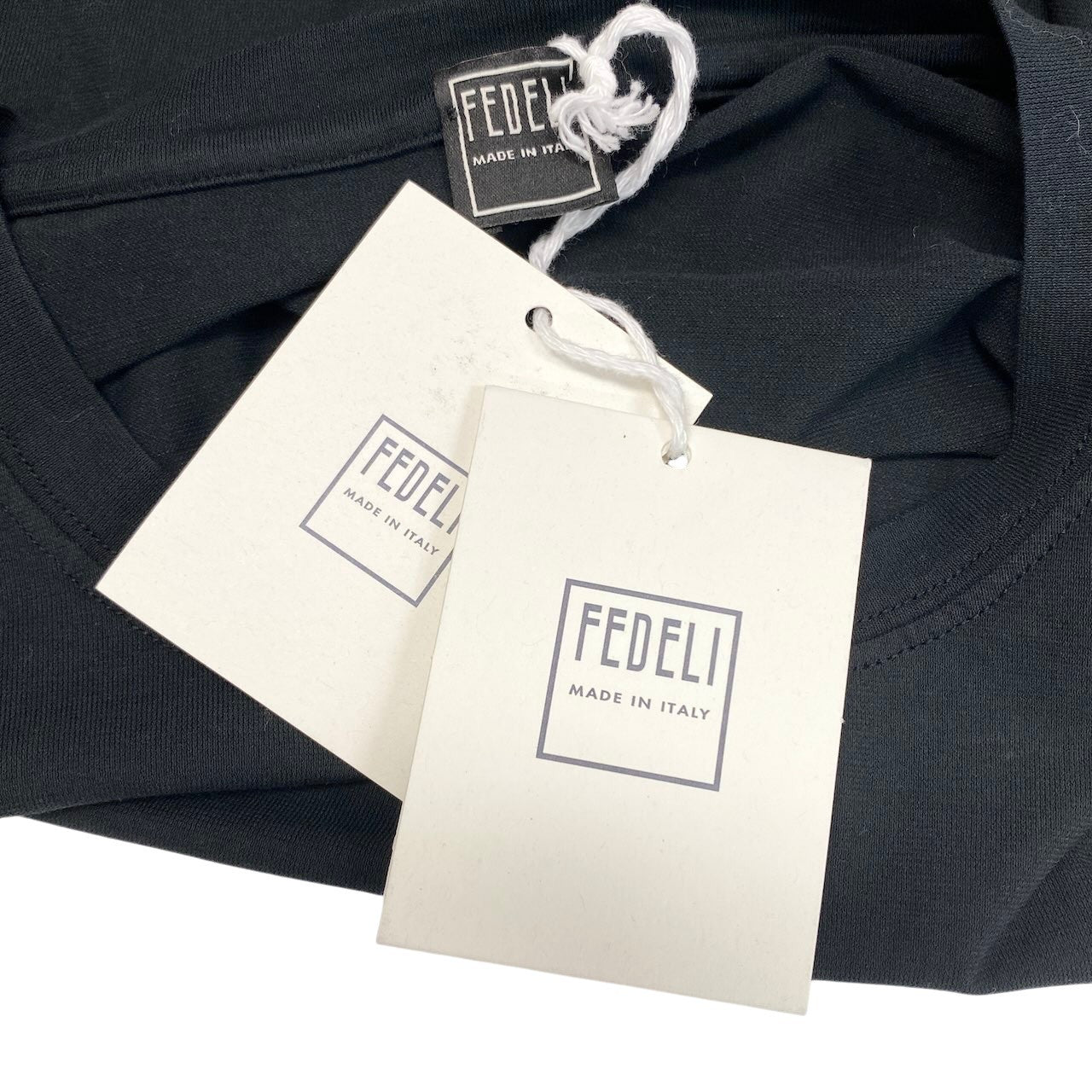 10h31 【未使用タグ付】 FEDELI フェデリ クルーネック カットソー 半袖Tシャツ 50 ブラック メンズ 紳士服u02t
