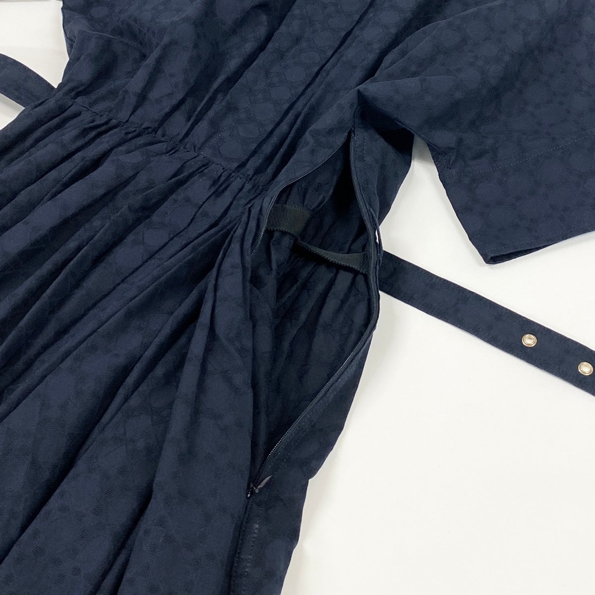 Ee14 Christian Dior クリスチャンディオール マクロカナージュ ドレス ベルテッドミディワンピース サイズ38 ネイビー Macrocannage Dress レディース ワンピk02i