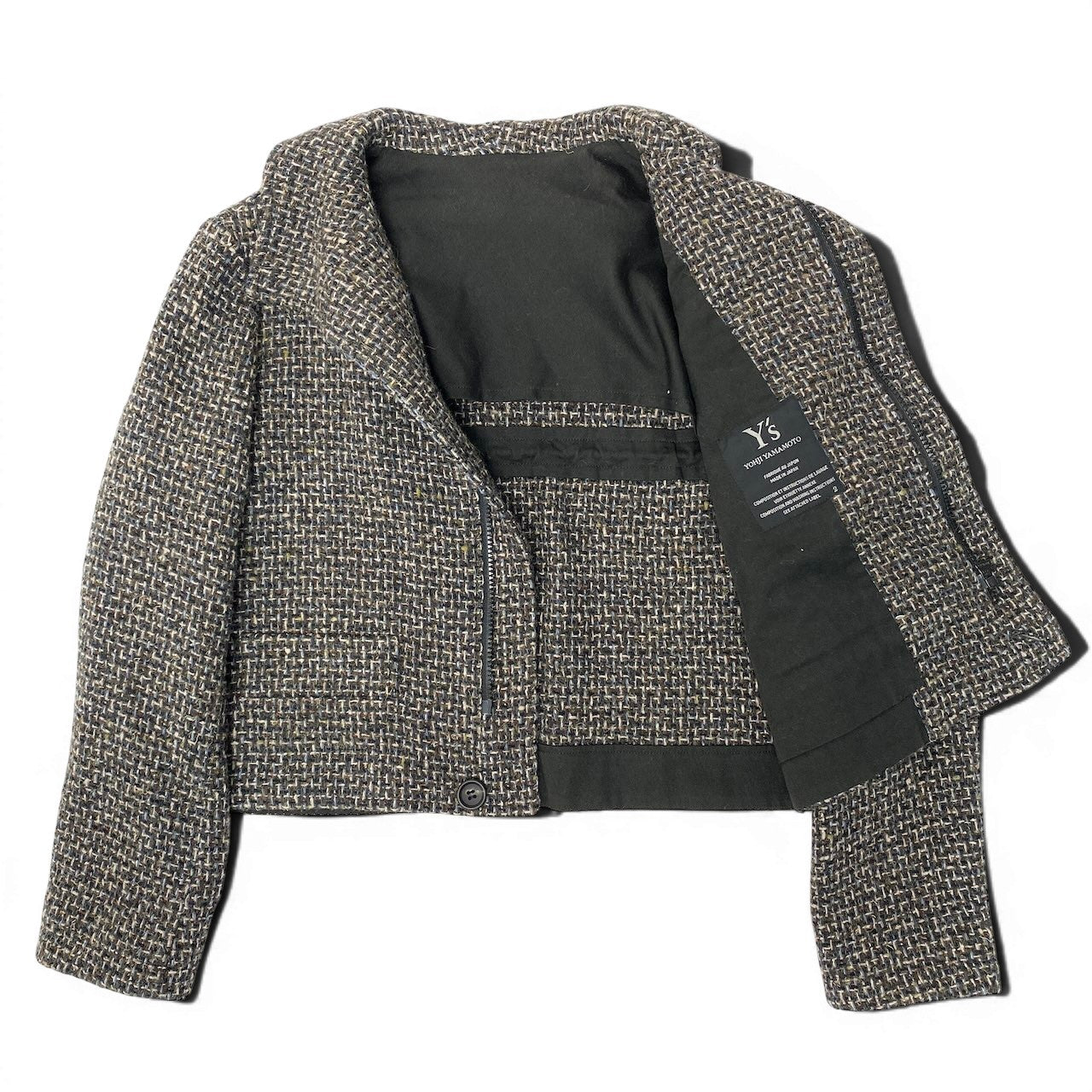 7d24 【美品】Y’s YOHJI YAMAMOTO ワイズ ヨウジヤマモト ツイードジャケット ハイネック ショート丈 アウター 日本製 2サイズ マルチカラー レディース 女性用k02i