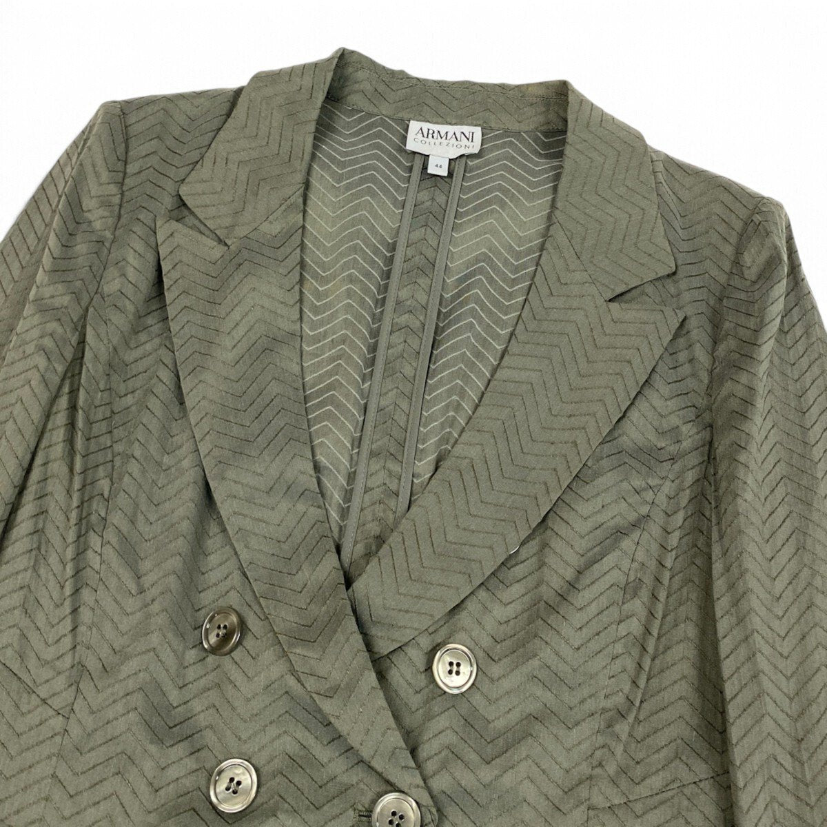 63j5 ARMANI COLLEZIONI アルマーニコレッツィオーニ ダブル ジャケット ブレザー 変形 大きいサイズ IT44 44 グリーン リネン コットン レディースo07t