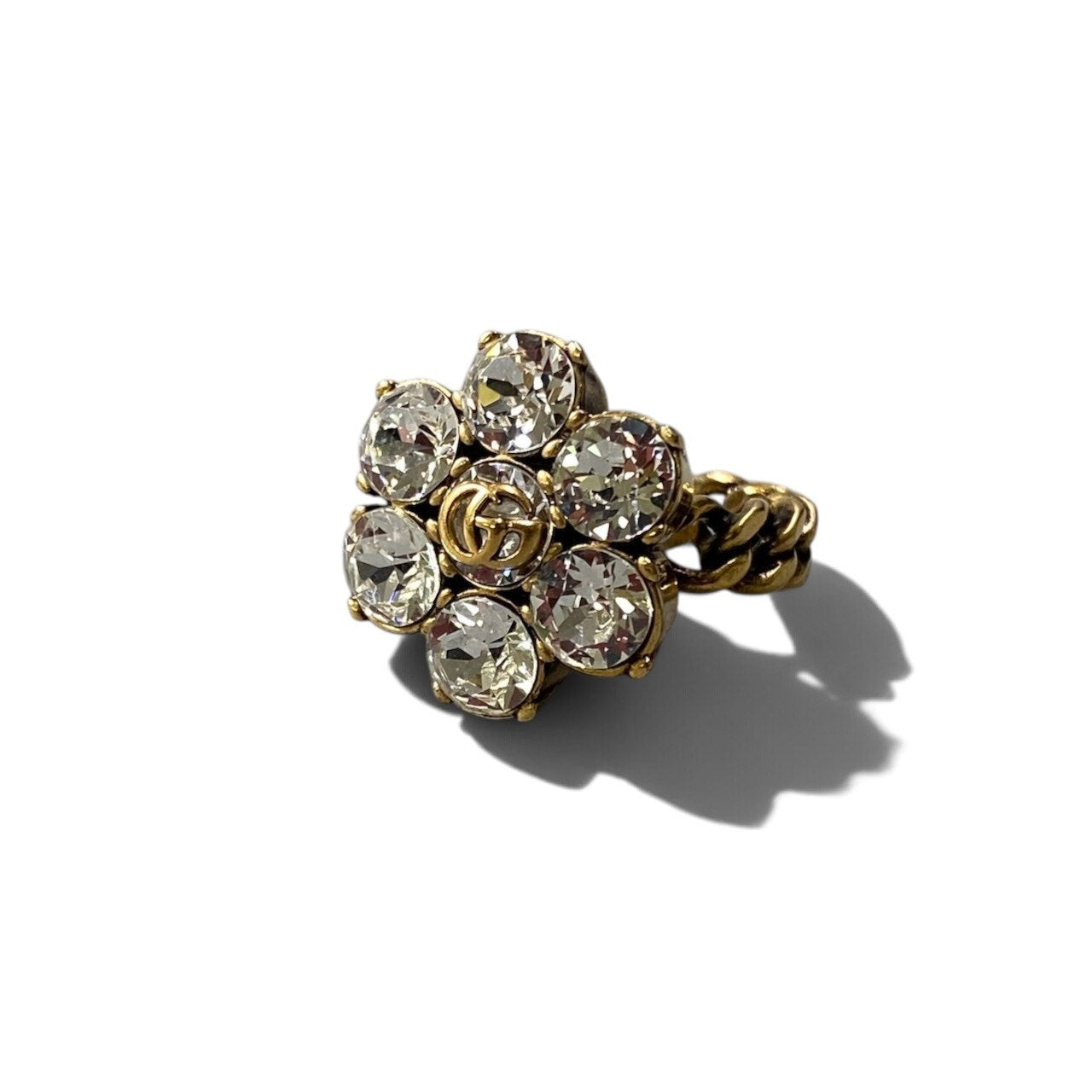 i7 GUCCI グッチ クリスタルフラワー GGマーモント ゴールドリング GG Marmont Crystal Flower Gold Ring 11.5号 指輪t18r