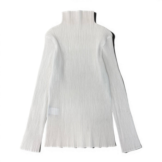 Af24 ISSEY MIYAKE イッセイミヤケ タートルネック カットソー プリーツ トップス IM82-FJ907 サイズM ホワイト ポリエステル100％ レディースo07t