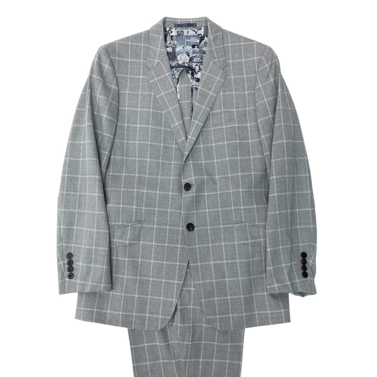 13c5 Paul Smith ポールスミス The Byard ライン シングルスーツ セットアップ レダ生地 M グレー チェック ウール メンズu02t