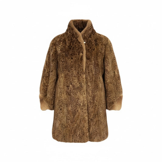 25L15 パステルミンク 総柄 ロングコート サイズF ブラウン 本毛皮 MINK FUR 希少デザインt18r