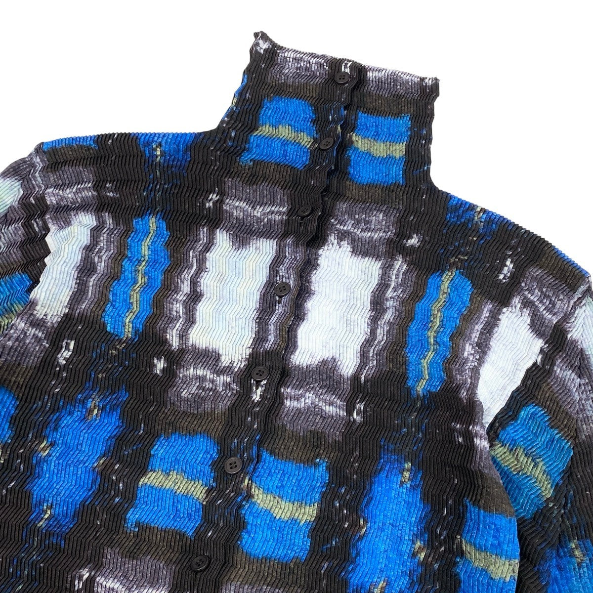 Ah28  ISSEY MIYAKE イッセイミヤケ ロングスリーブ プリーツ加工シャツ 総柄プリント サイズL マルチカラー ポリエステル レディースo07t