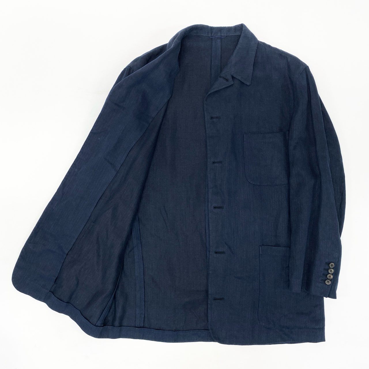 4k23 Hermès エルメス リネンジャケット アンコン ヘリンボーン PURE LINEN メンズ 紳士服 G10558 50 ネイビー 麻100％u02t