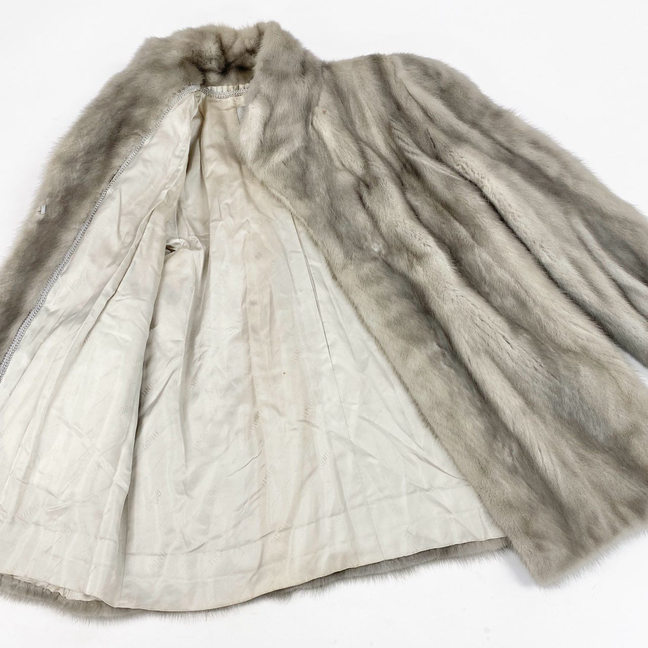 32L10 JINDO SAGA MINK サガミンク 銀サガ サファイアミンク ロングコート サイズ11号 シルバーグレー 最高級本毛皮 MINK FUR ポケット有t18r