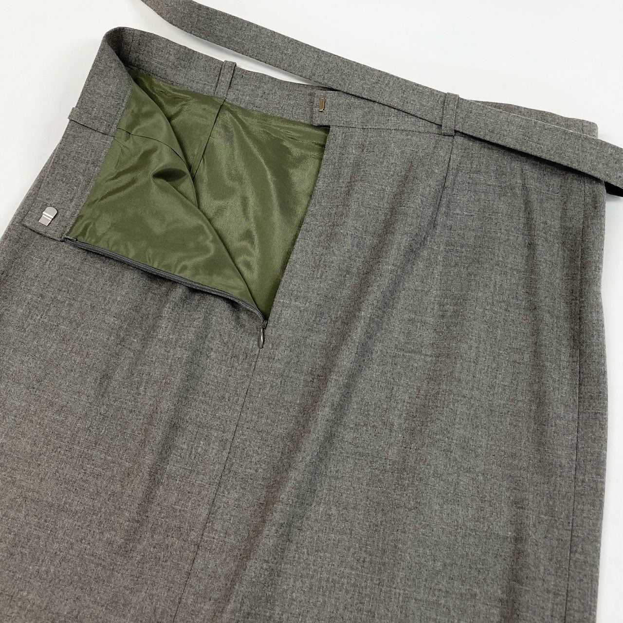 28b20 Vintage CELINE セリーヌ ロゴベルト付き タイトスカート 膝丈 46 グレー フランス製 大きいサイズu02t