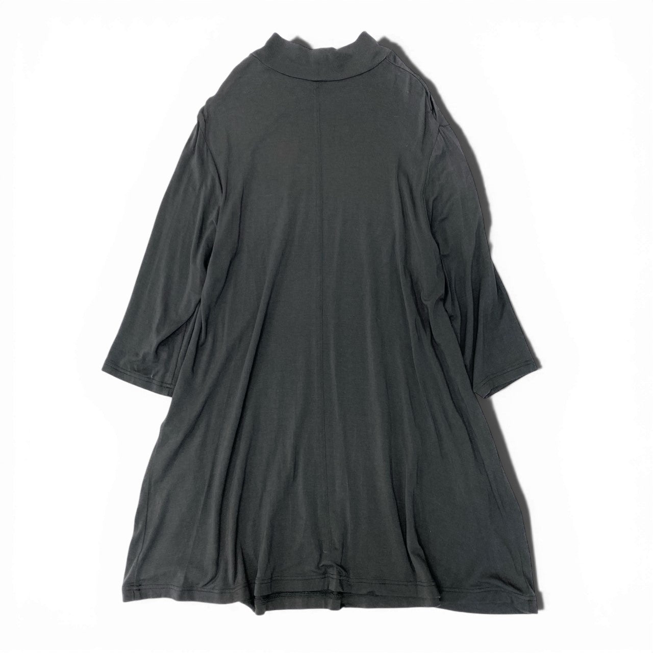 38c2 TOKUKO 1er VOL トクコプルミエヴォル チュニックワンピース 7分袖 モックネック 花柄プリント ストレッチ レディース 女性服 サイズ9 ダークグレーu02t