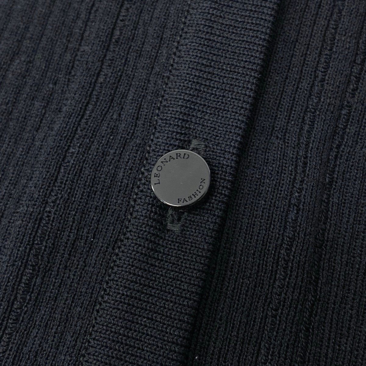 81e19 【美品】 LEONARD FASHION レオナール ロング ニットカーディガン カンカン素材切替 リブニット 長袖 花柄プリント サイズ38 ブラック レディース 女性用u02t