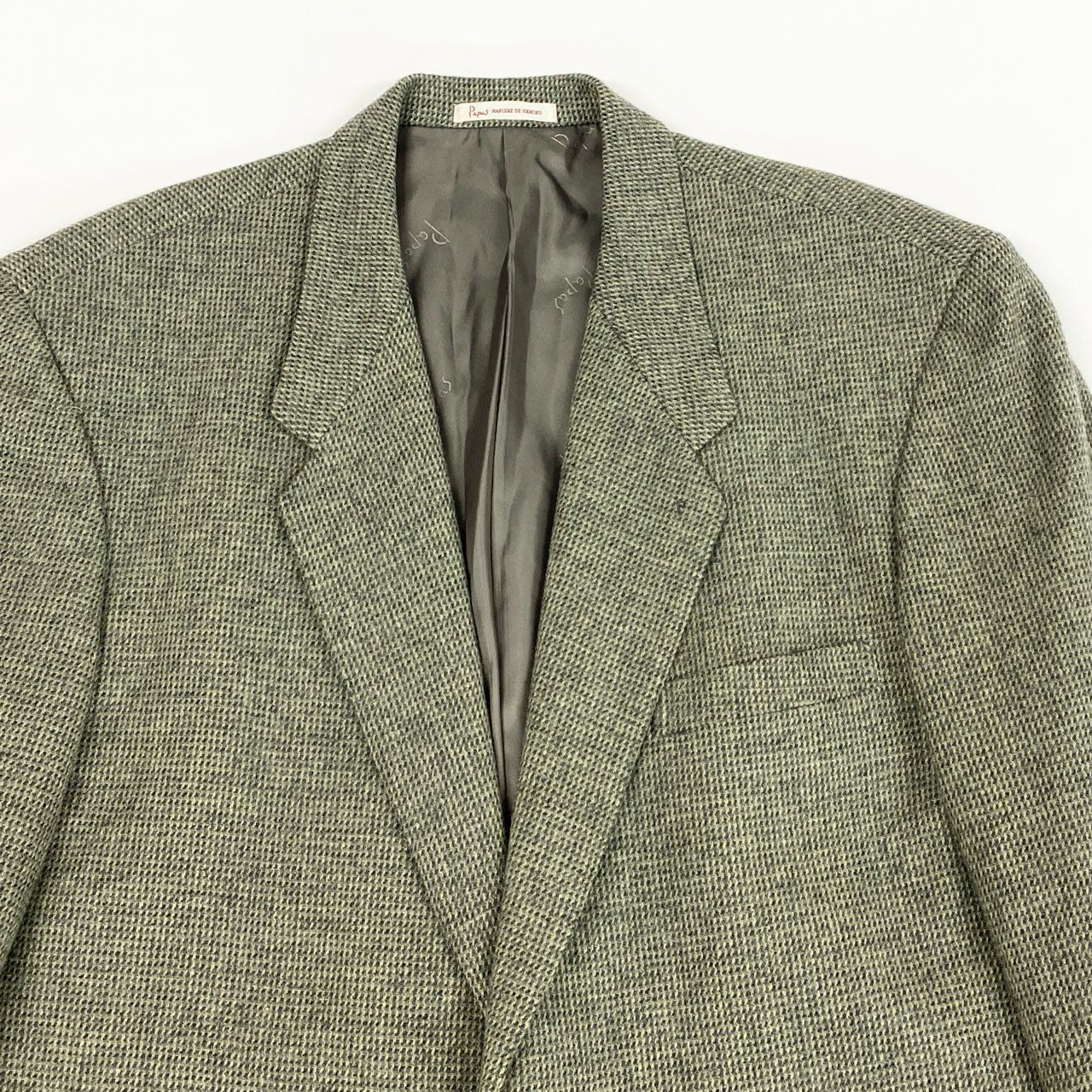 52L9 Papas パパス 英国 Joshua Ellis生地 ツイードジャケット テーラードジャケット L グリーン系 ウール カシミヤ メンズu02t