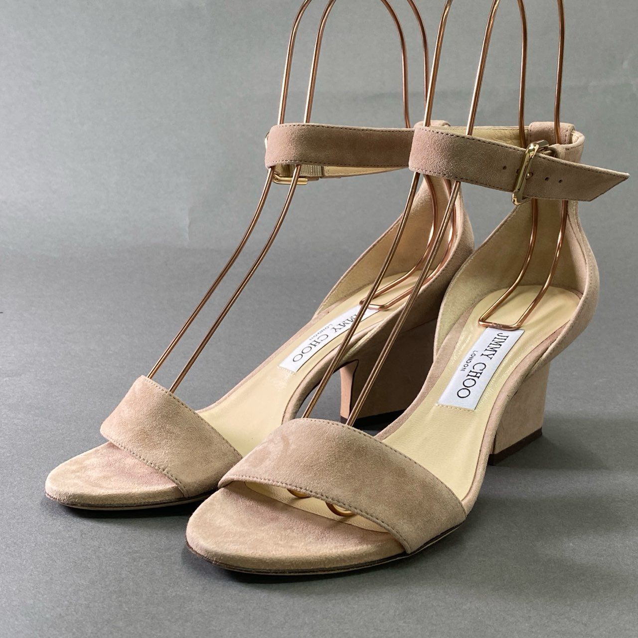 5j10 JIMMY CHOO ジミーチュウ Edina 65 Suede Sandals スエードサンダル 37 バレエピンク スウェードレザー ストラップ パンプス イタリア製