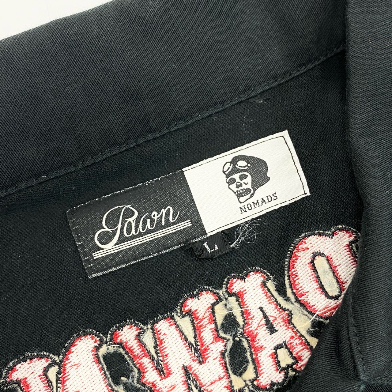 14j10 PAWN NOMADS パウン シャツジャケット カバーオール ワークジャケット ワッペン Lサイズ ブラック メンズo07t