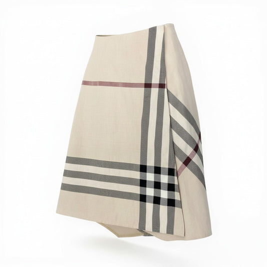 Ic30  BURBERRY LONDON バーバリー ラップスカート 巻きスカート ミモレ丈 チェック柄 サイズ38 ライトベージュ コットン100％ レディース 女性服u02t