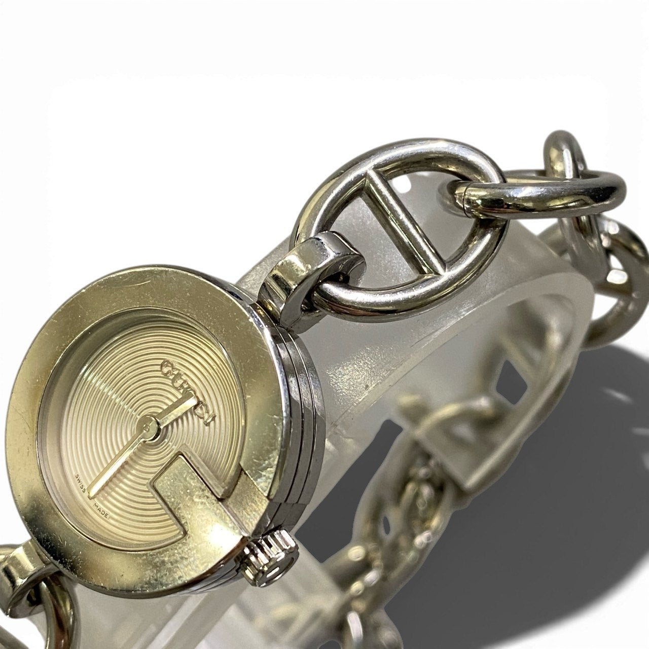 b13【稼働品】GUCCI グッチ シルバー ステンレス チェーンブレスレット ブレスウォッチ 腕時計 107 レディース chain bracelet bracelet watchta1