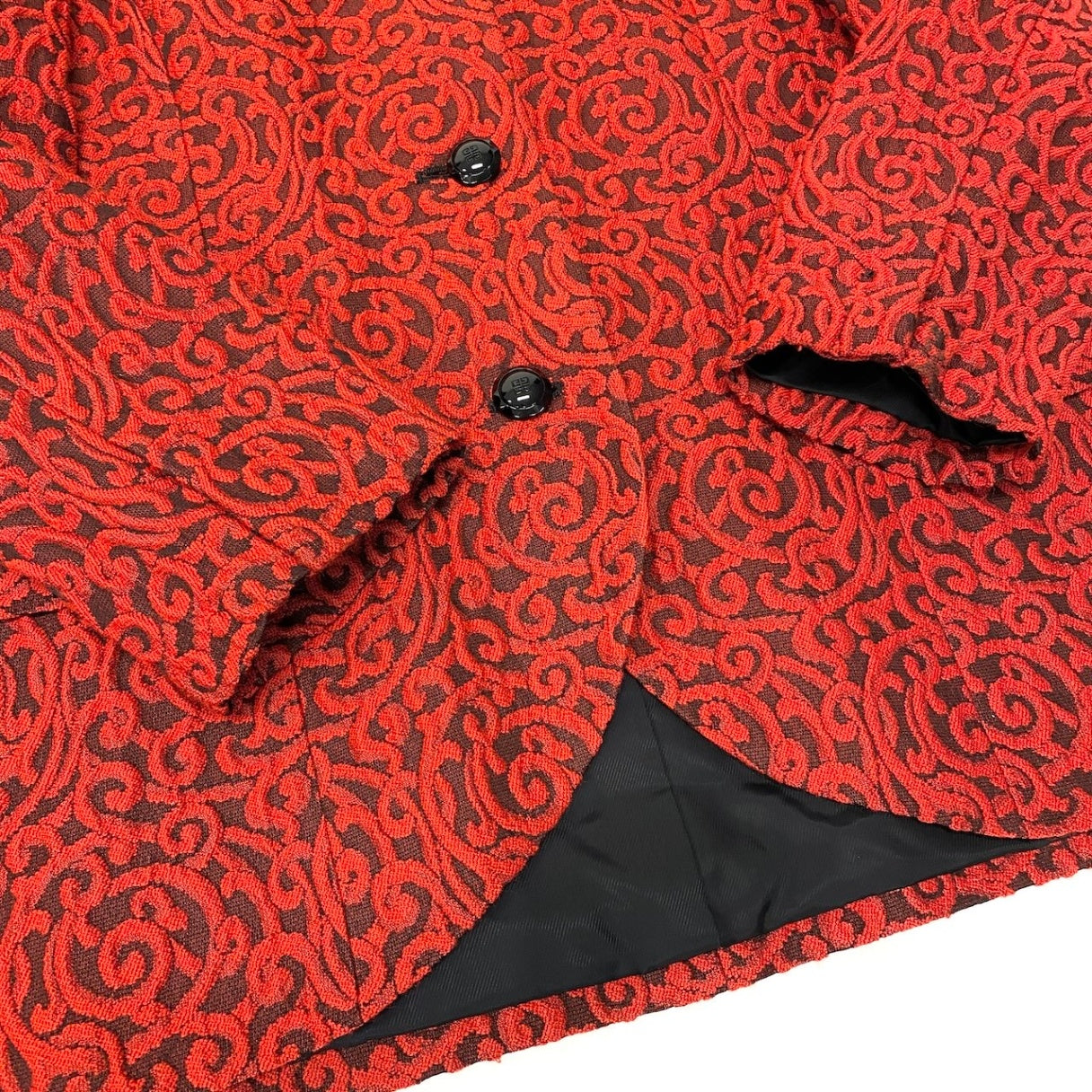 Id23 GIVENCHY ジバンシー ノーカラージャケット ロングジャケット 総柄 立体刺繍 ロゴボタン サイズ42 レッド レディース 女性用u02t