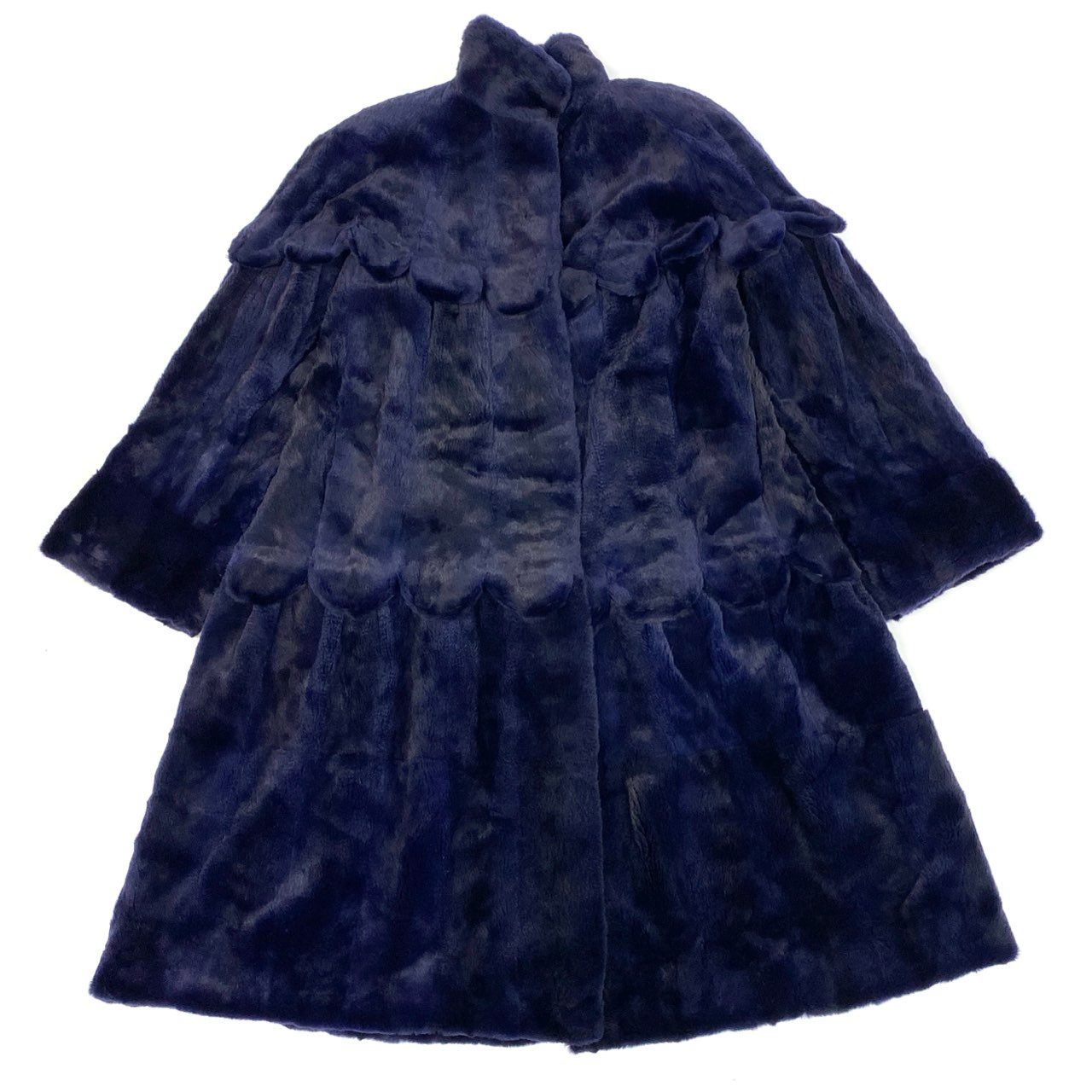 9k2《超希少》 シェアード 染めミンク フリルデザイン 超ロングコート 112cm ダークパープル 最高級本毛皮 MINK FUR COAT レアデザインt18r