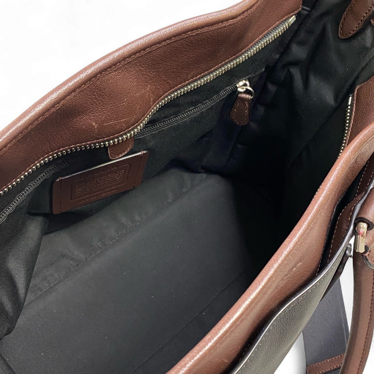 bk18 COACH コーチ 2WAY レザートートバッグ F54758 ブラック ブラウン ショルダーストラップ付 大容量 ビジネス カバン 鞄 通勤t18r