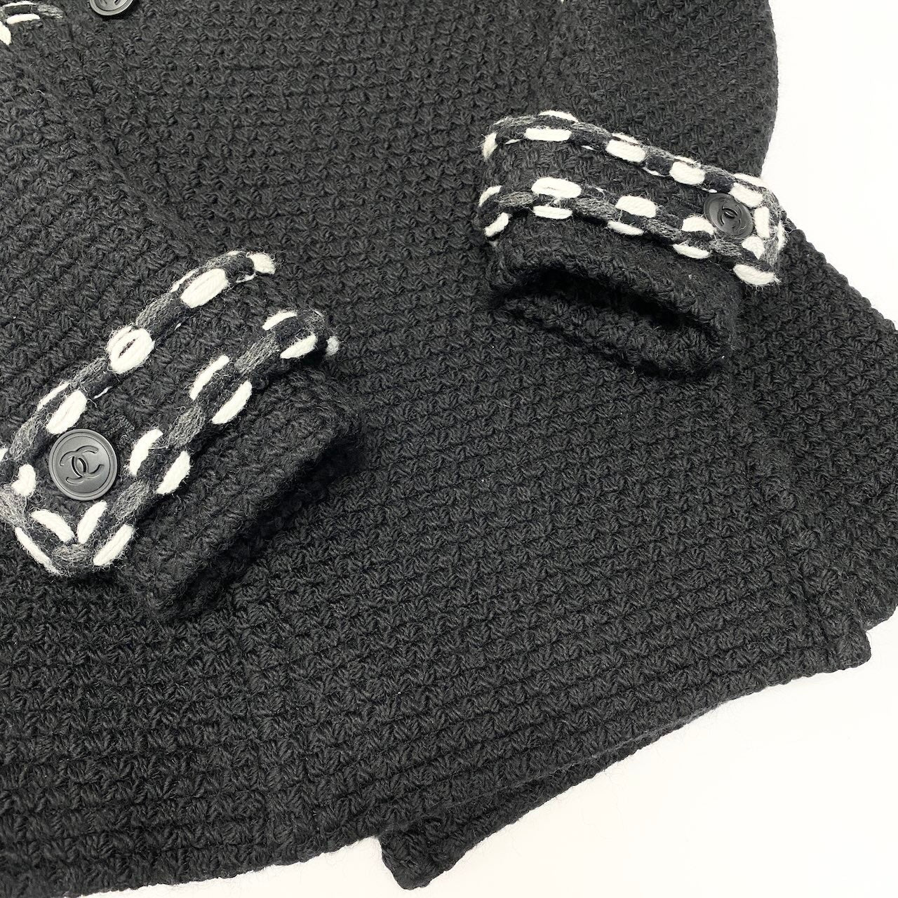 C CHANEL シャネル ビンテージ 1994A ツイードニットピーコート ココマーク P39397V28326 36サイズ ブラック ウール100％ レディース 女性用nu1