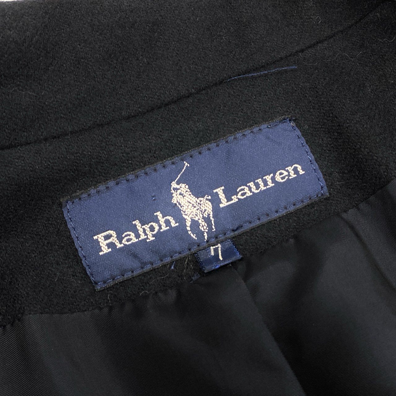 37a19 Ralph Lauren ラルフローレン テーラードジャケット 紺ブレザー 金ボタン 胸元ワッペン レディース 女性用 サイズ７ ネイビー ウール100％u02t