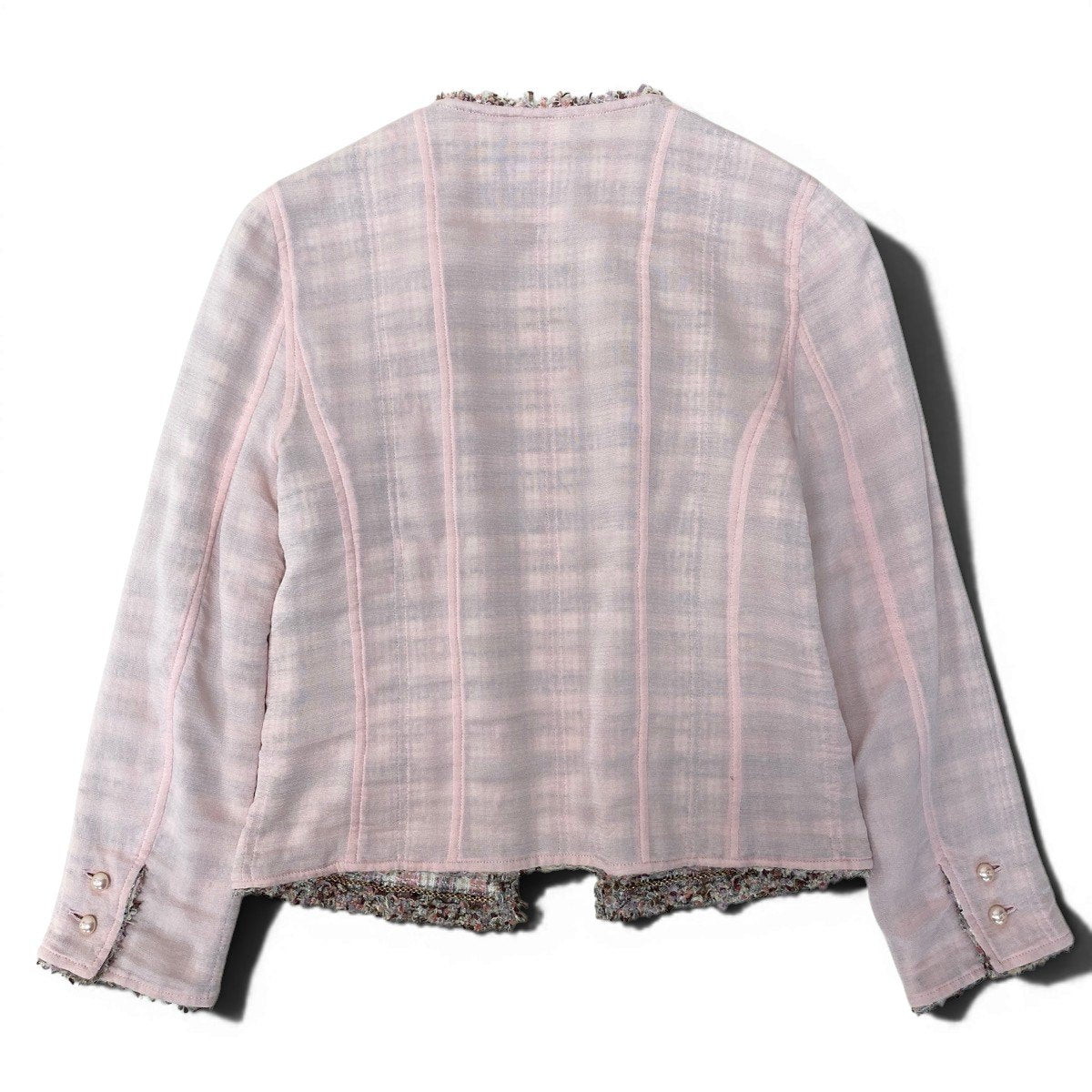 Cf11 CHANEL シャネル 03P チェーントリム ツイード 2Pジャケット ココマーク パールボタン サイズ36 ピンク レディース 女性用ta1
