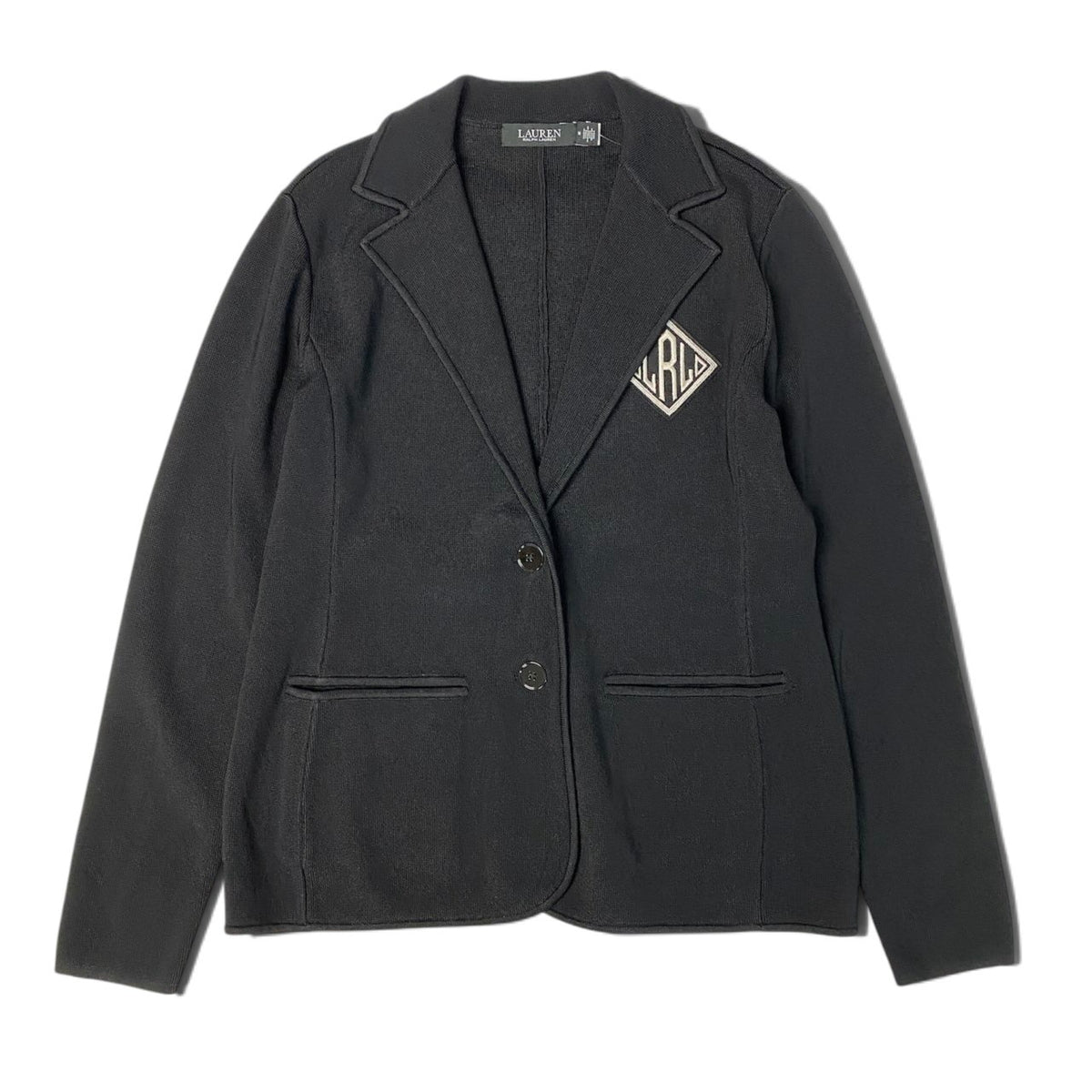 90j27 【タグ付】 LAUREN RALPH LAUREN ローレンラルフローレン 24年 テーラードジャケット アンコンジャケット ロゴワッペン サイズM ブラック レディースo07t
