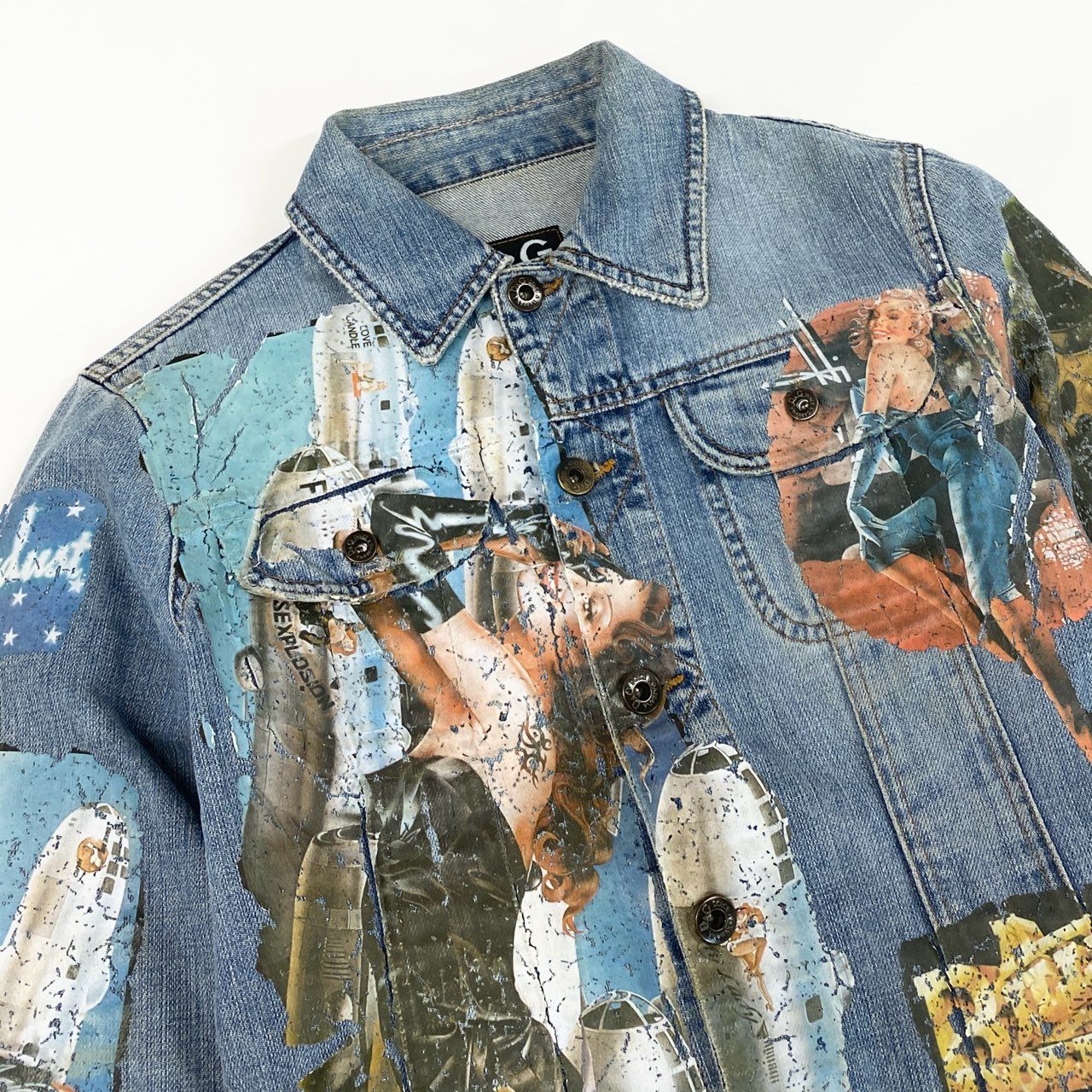 13f12 DOLCE&GABBANA ドルチェアンドガッバーナ デニムジャケット Gジャン ピンナップガールプリント サイズS ブルー コットン レディース 女性用