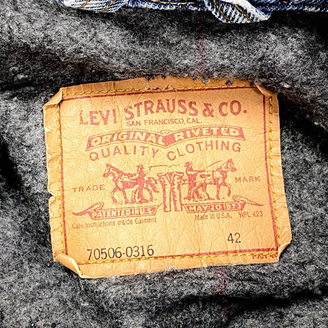 9c20 Levis リーバイス USA製 デニムジャケット Gジャン ボタン裏527 裏地ブランケット 70506-0316 42 ブルー系 コットン 雰囲気〇u02t