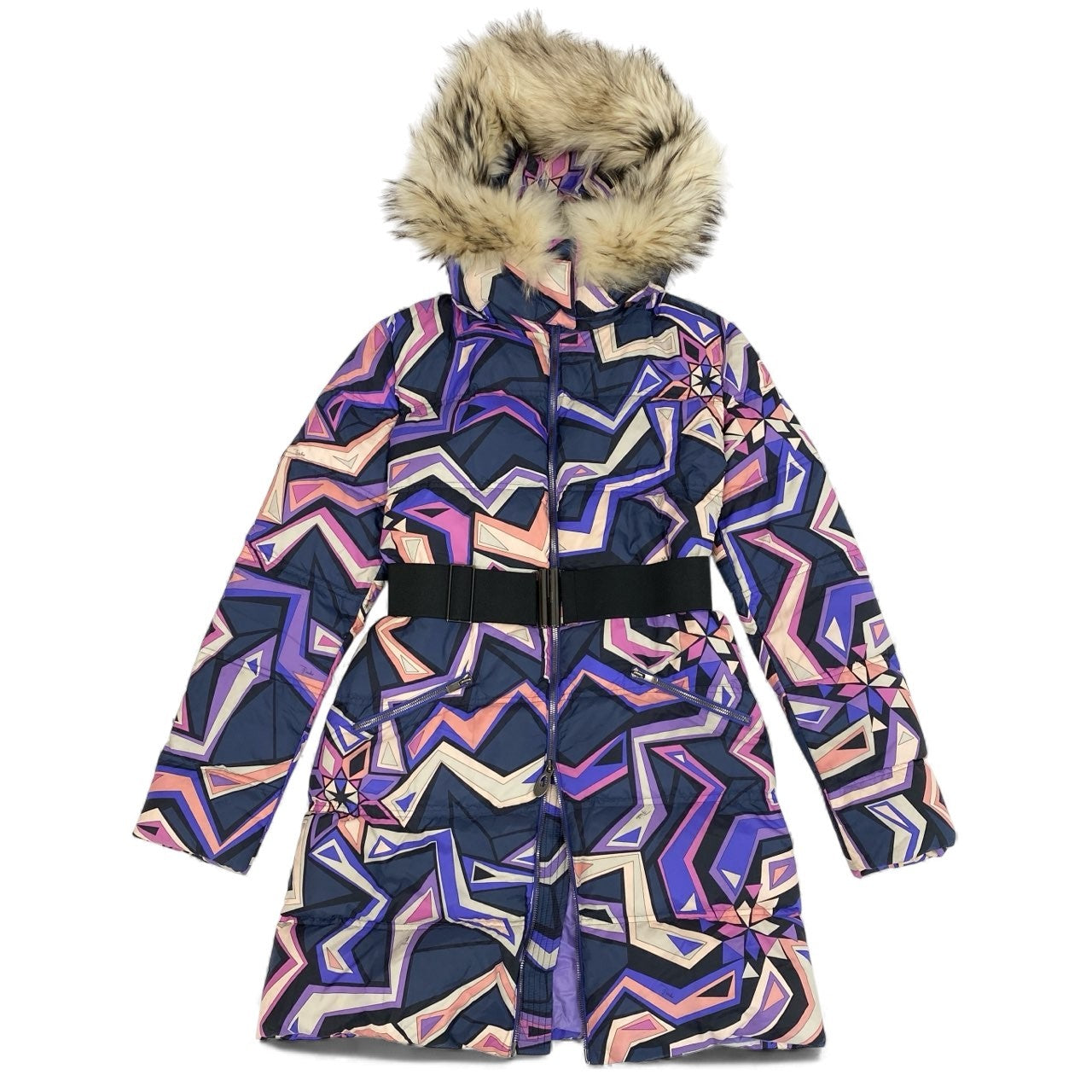 8L5 EMILIO PUCCI エミリオプッチ ダウンコート ダウンジャケット フード取り外し可 アウター イタリア製 96YA03 42サイズ マルチカラー レディースu02t