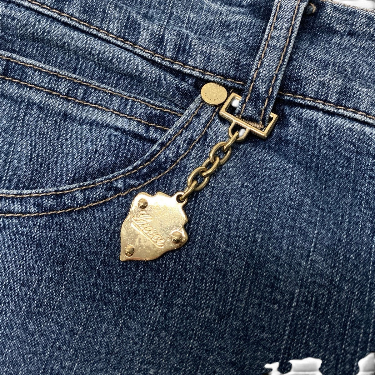 Ef11 GUCCI グッチ ゴールドチャーム付 フレアデニム ジーンズ サイズ44 インディゴ レディース女性用t18r