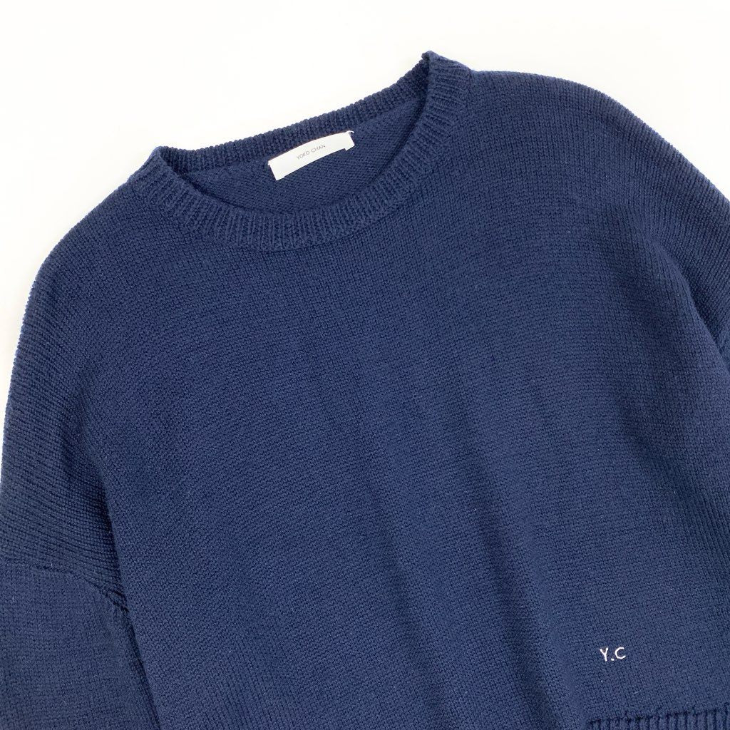 69L17 YOKO CHAN ヨーコチャン エンブロイダリープルオーバー リラックスフィット ニットセーター YCN-521-081 36サイズ ネイビー ウール100％ レディースu02t